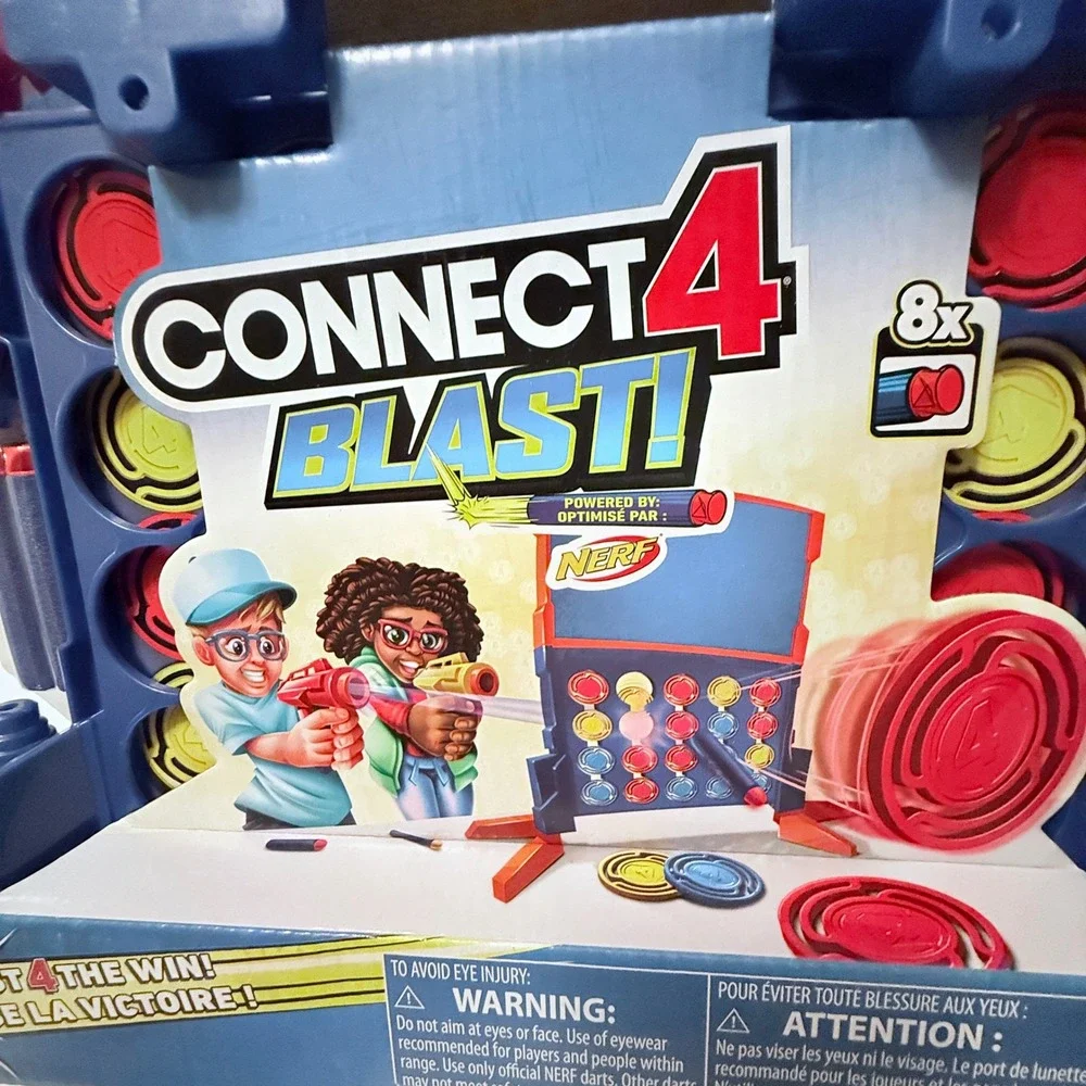 Hasbro Connect 4 Blast Game Kids‎ Ages 8+ Blue Excellent Nerf Blaster Edition